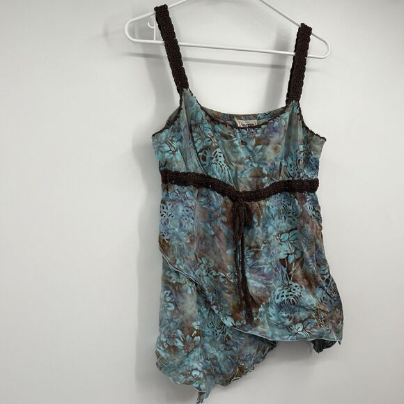 SANTIKI Embellished Boho Crochet Spaghetti Strap Top Blouse XL Fairy Goblincore - Picture 2 of 11